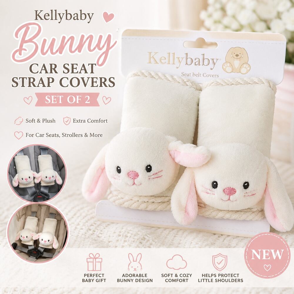 Kellybaby Bunny Infant Car Seat Strap Covers Set 2 Plush Rabbit NEW Cottagecore